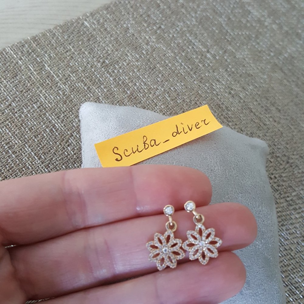PANDORA 14K Solid Gold ALE 585 Lace Botanique Dangle Earrings Retired RARE - Picture 12 of 13